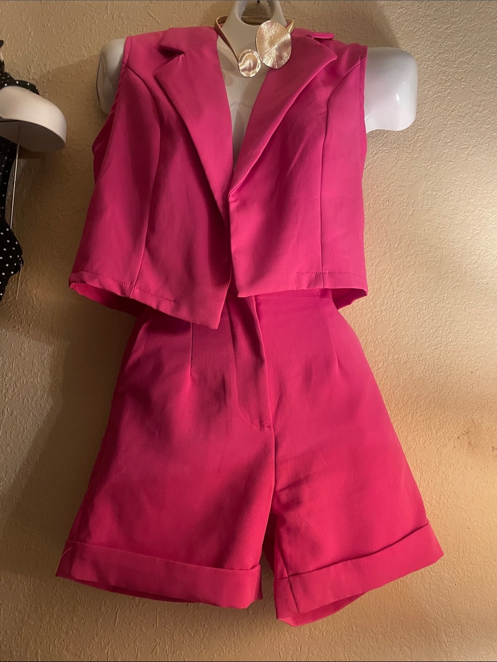 Sleeveless Hot Pink Tailored Short Set